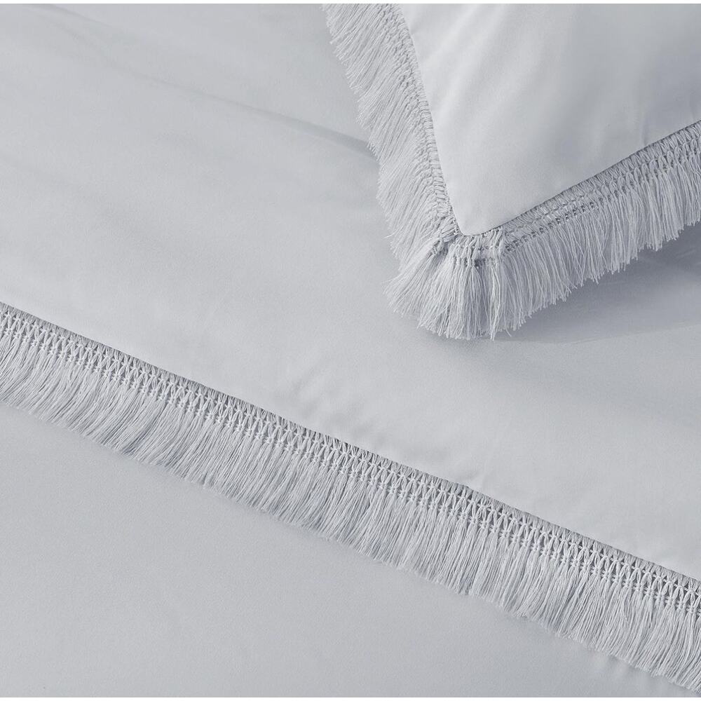Andency Light Grey Comforter Set Queen, 3 Pieces Boho Tassel Light Gray - Picture 5 of 7